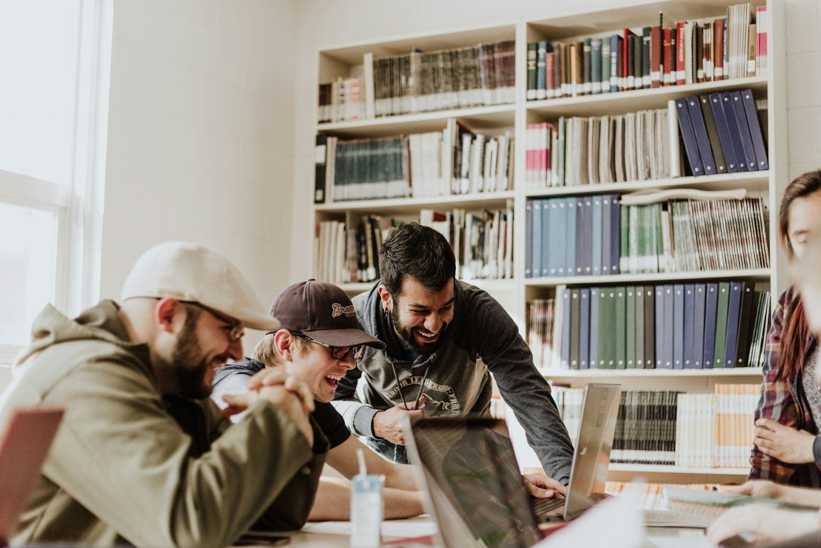 University students collaborating in a campus library